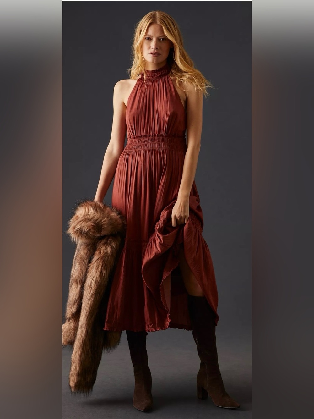 NWT Anthropologie Halter Midi Dress 0P petite